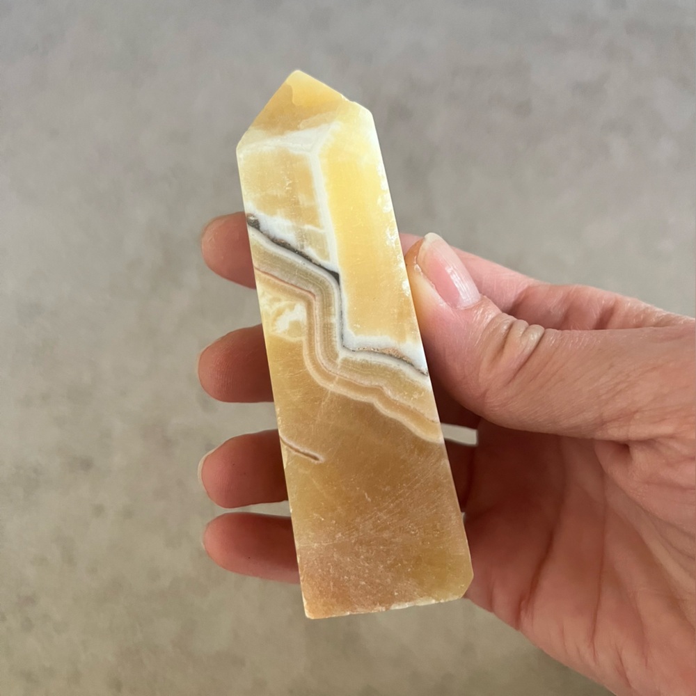Orange Calcite Tower | Orange Onyx Natural Stone Crystal Point Obelisk Wand